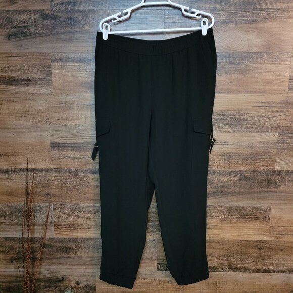 Chico's Chiffon Cargo Jogger Pants 2 R = L Cropped Pockets Zip Leg Hi Rise NWOT - Picture 1 of 15